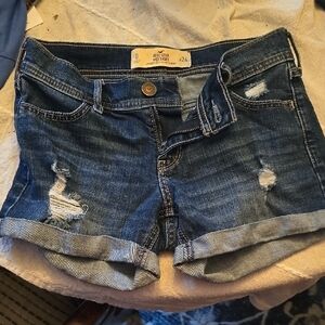 Hollister Size 0 Midi Short Blue Jean Shorts Distressed Style